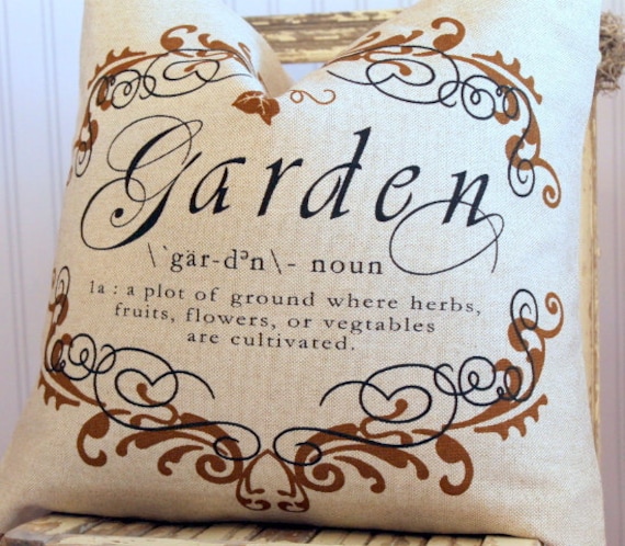 Garden Script Pillow Cover 20 x 20 Brown with Flax Linen Back