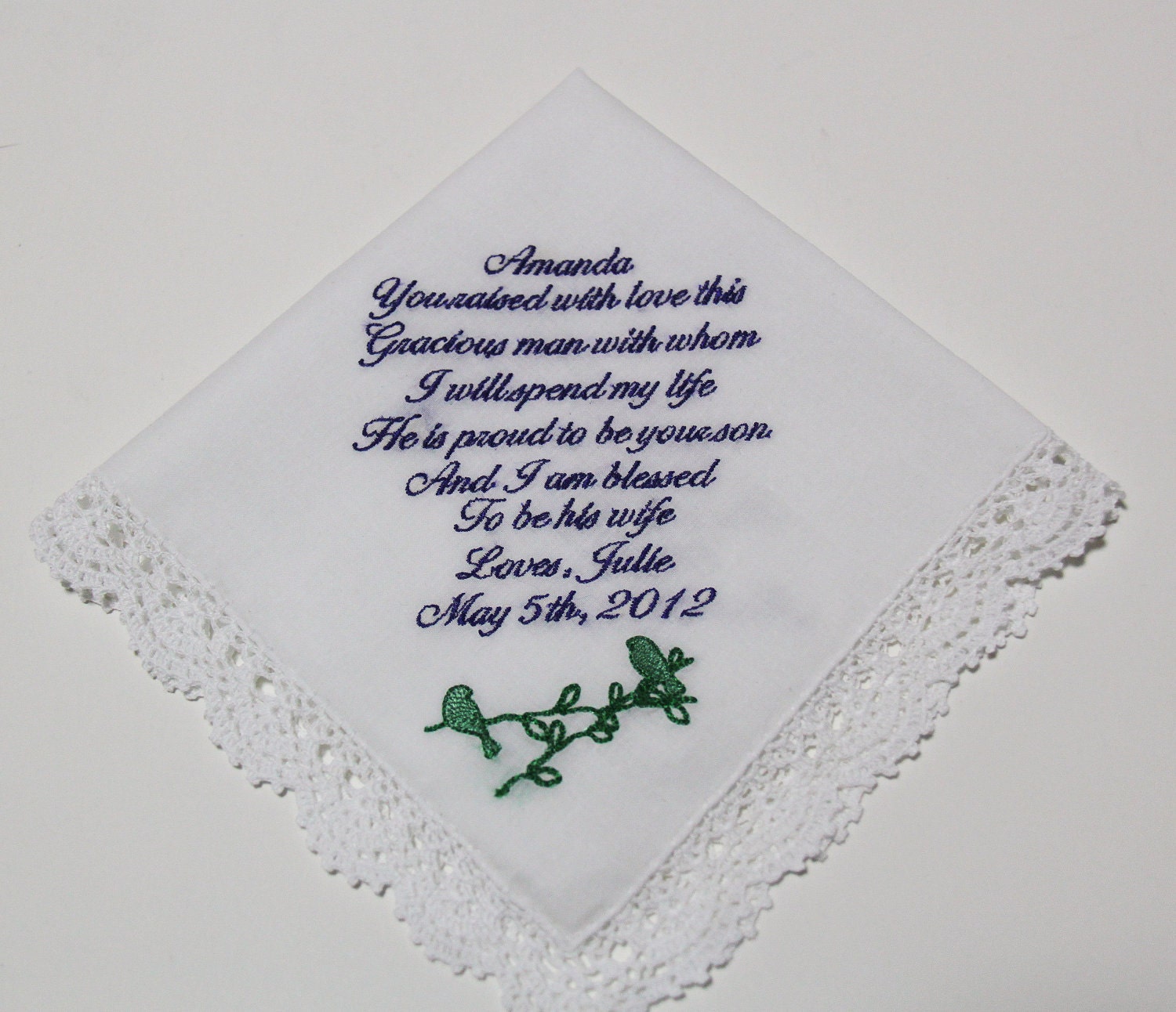 Personalized Wedding Handkerchief Embroideried for Mother in Law of Bride 
