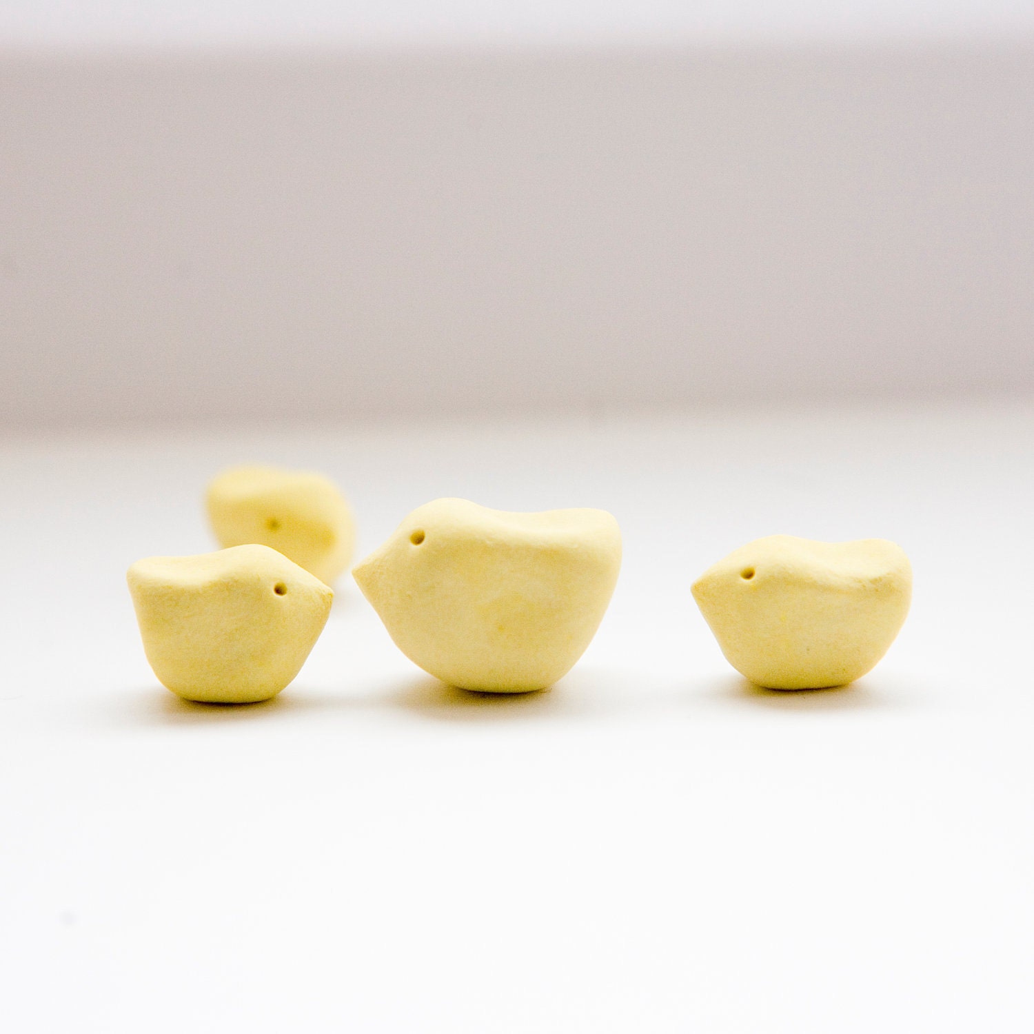 Yellow Easter chicks tiny little miniature bird sculpture family four ceramic birds