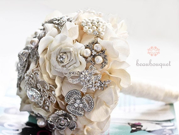 Heirloom Brooch Bridal Bouquet Deposit MEDIUM Size Crystal Brooch Custom