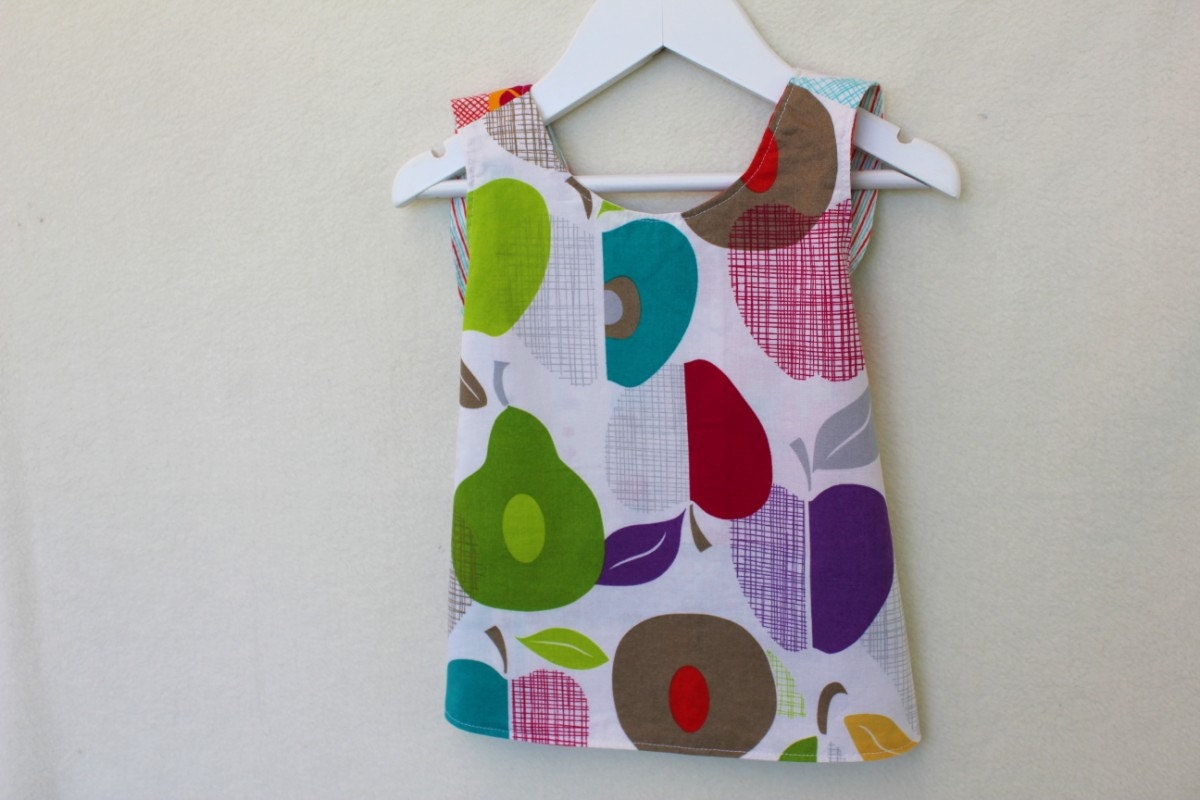 Reversible Girl's Dress/Pinafore. Patchwork Front, Cert Organic Reverse. Size 3-9months. One of a Kind Designer Print.