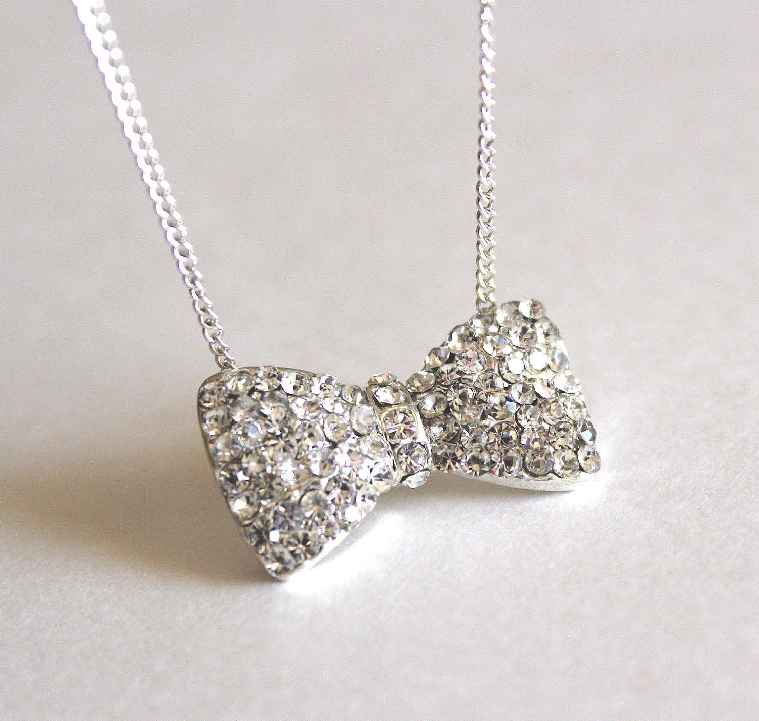 Crystal necklace silver bowtie pendant