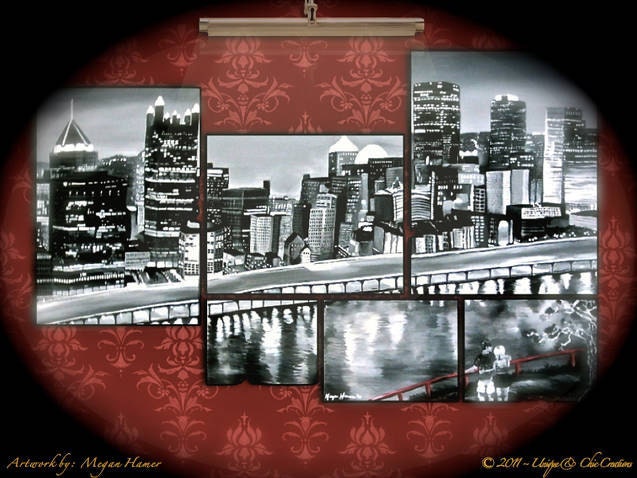 Los Angeles Skyline Black and White Acrylic Puzzle Piece Painting