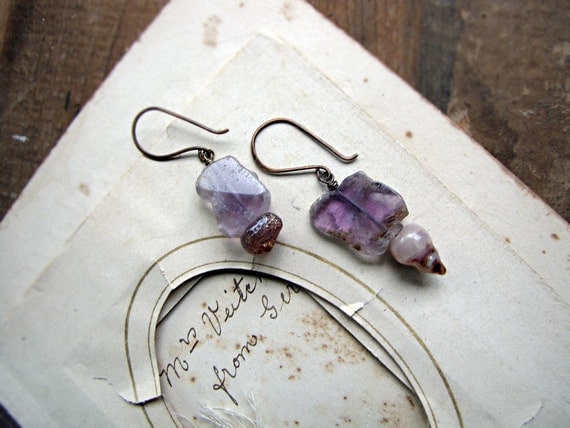The empress - rustic amethyst slice earrings - tribal princess - delicate everyday jewelry