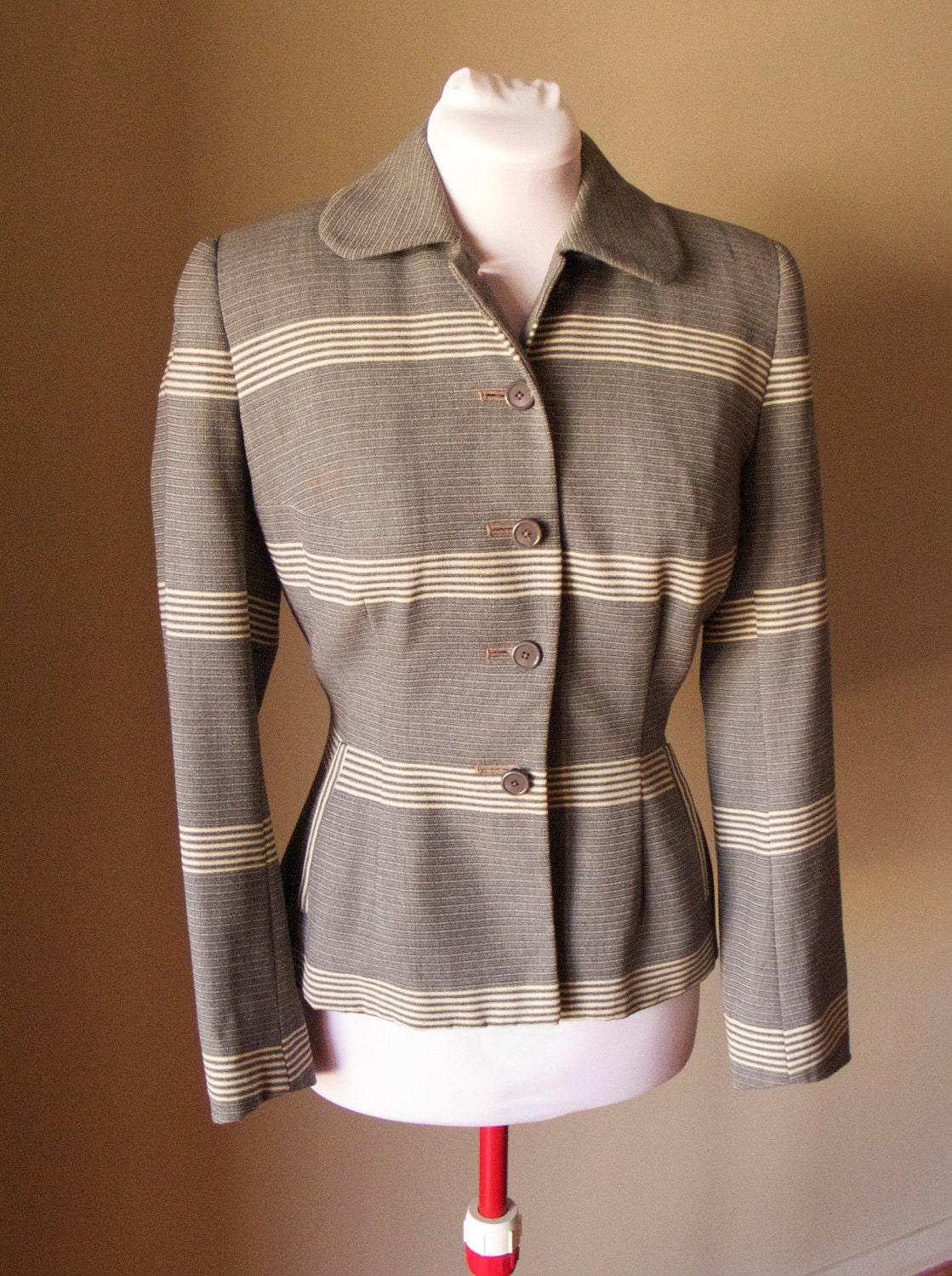 Vintage Late 1940s 'Mornessa' Wasp Waist Striped Ladies Tailored Jacket