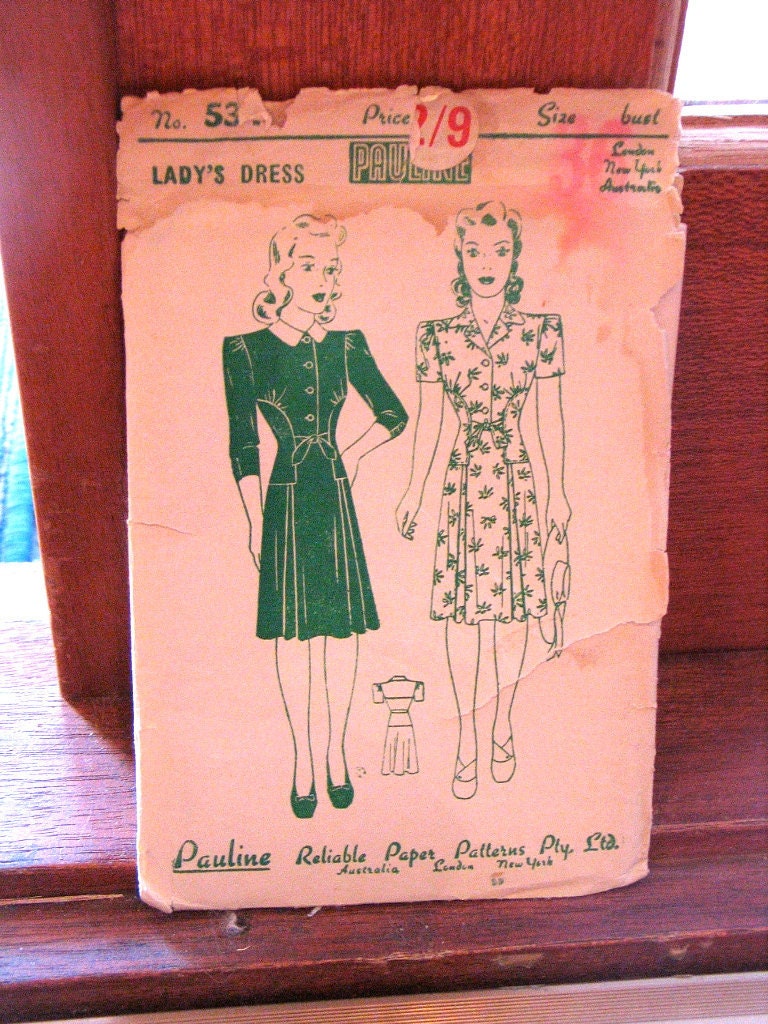 Vintage 40s 1940s Pauline Dress Pattern Bust 36 - Unused Factory Folds