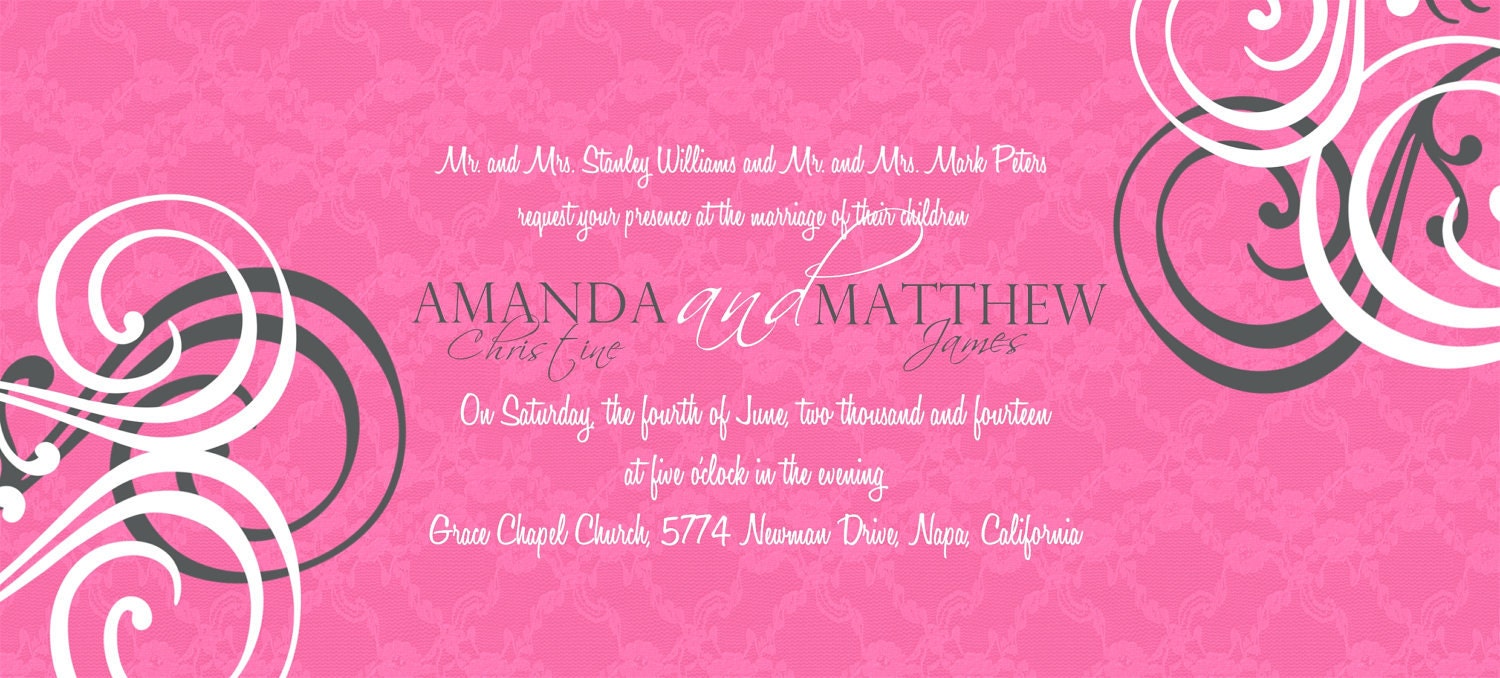 Custom Pink and Gray Lace Swirl Wedding Invitation From Joyinvitations