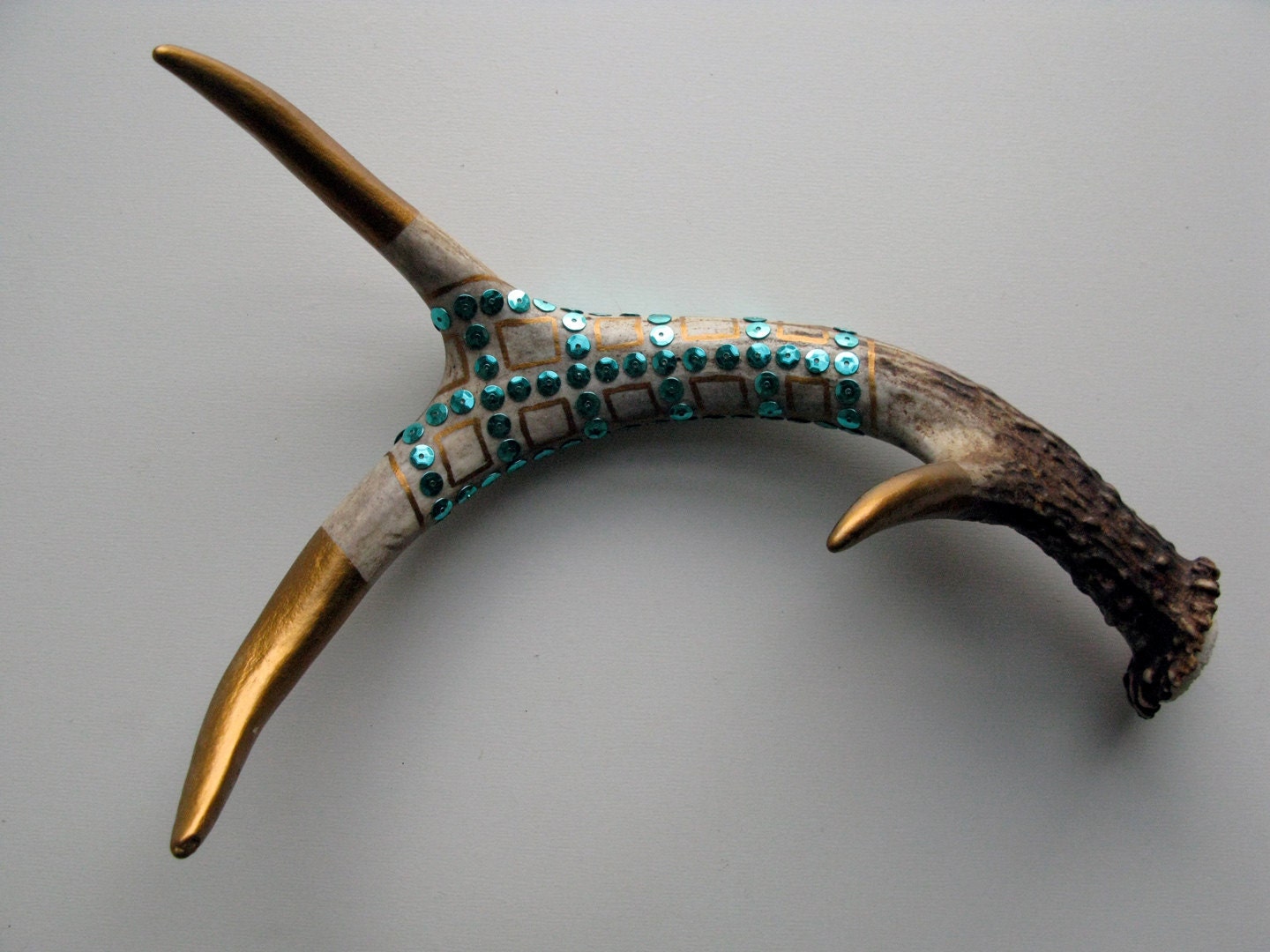 Bronze Painted & Turquoise Sequined Antler - Small