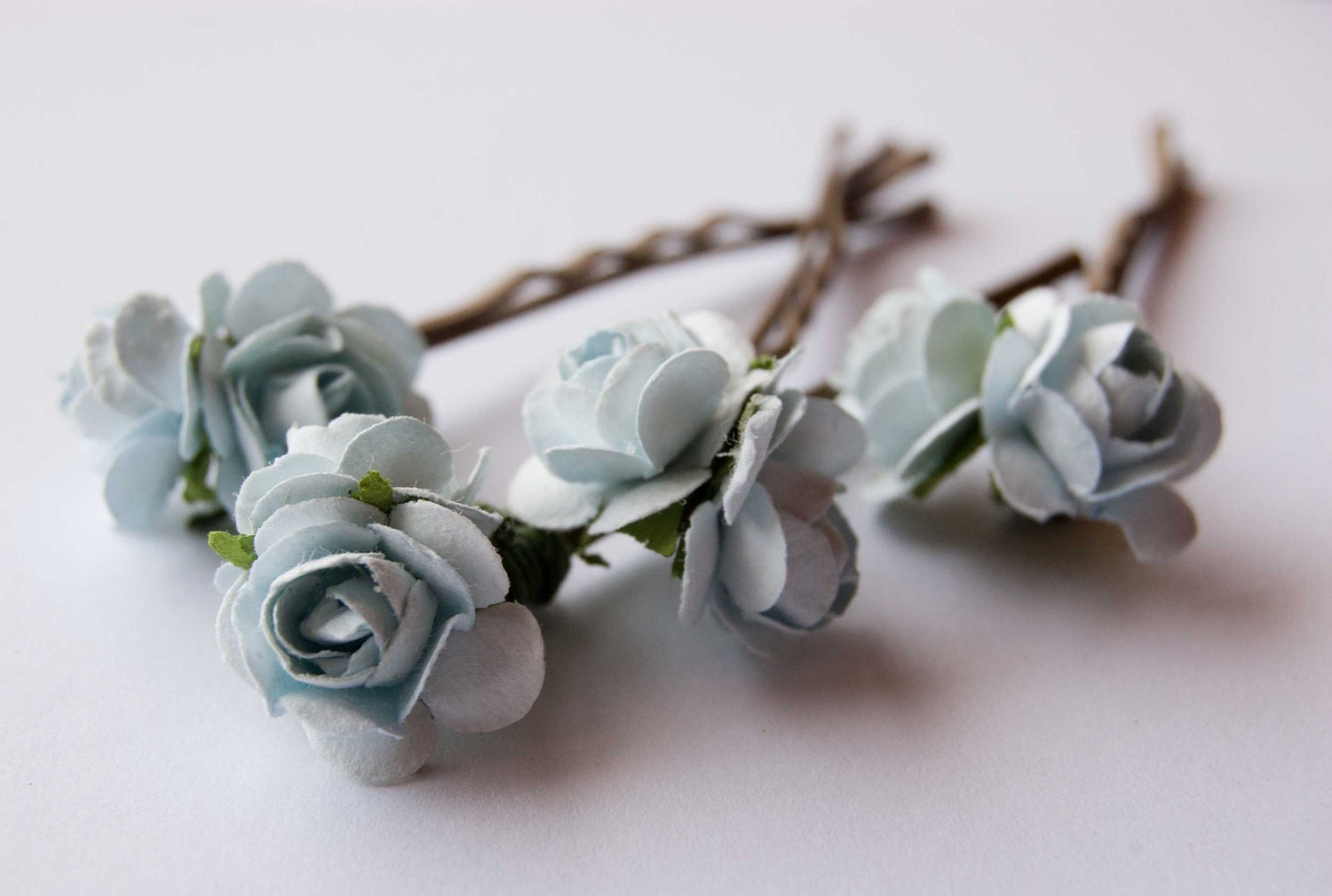 Light blue roses bobby pins set of 4 bohemian wedding hair accessories 