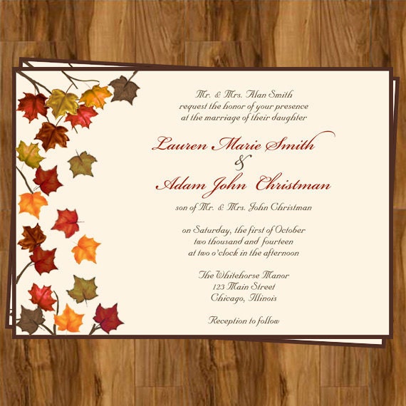 Autumn Wedding Invitations Falling for You 100 Invitations and Response 