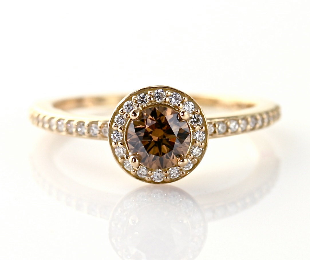 14K Chocolate Diamond Engagement Ring Diamond Halo Brown Diamond Ring 18K 