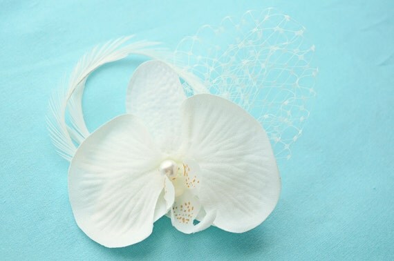 Ivory Orchid Hair Clip Wedding Hair Accessories Ivory Cream Feather 
