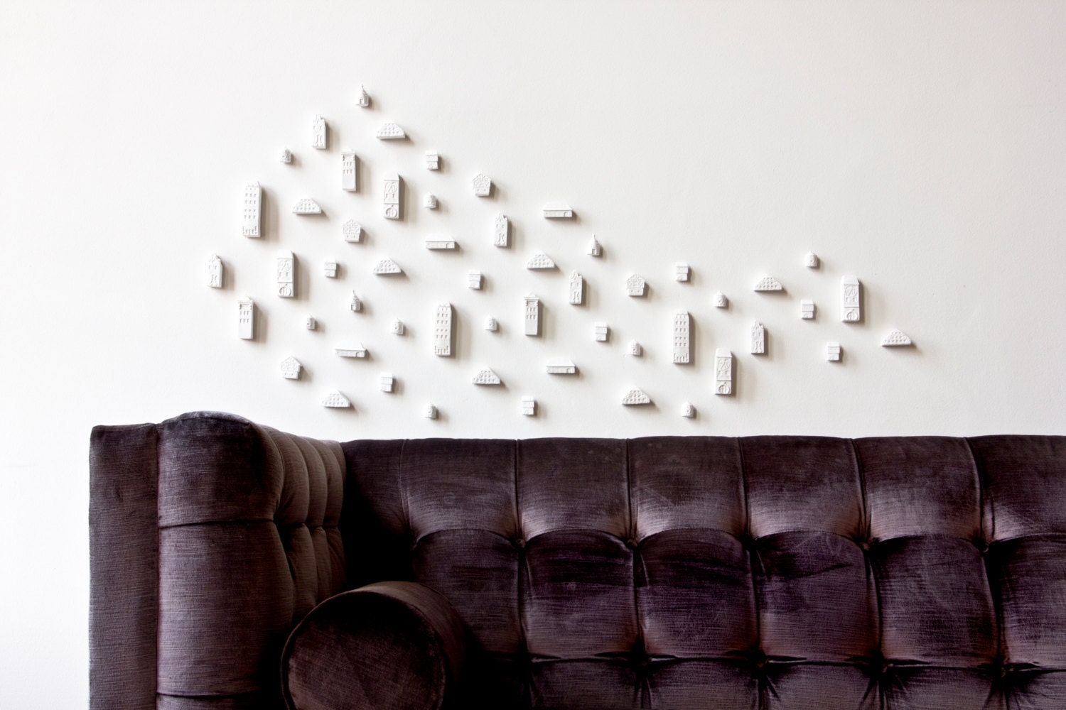 Clay Architecture Wall Installation - Ceramic clay houses by Artisanie Europe - pure white home decor modern wall art