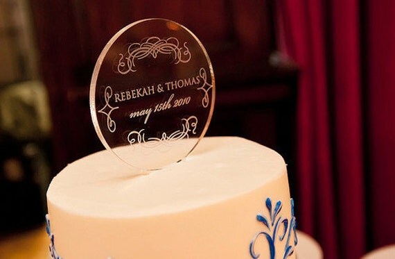Custom Wedding Monogram Cake Topper - Engraved Clear Acrylic