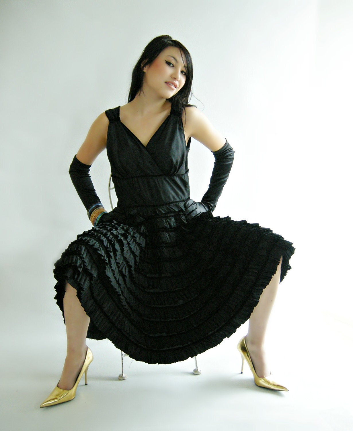 RUFFLED LBD 1950s Vintage Party Prom Dress M  //  by empressjade from etsy.com