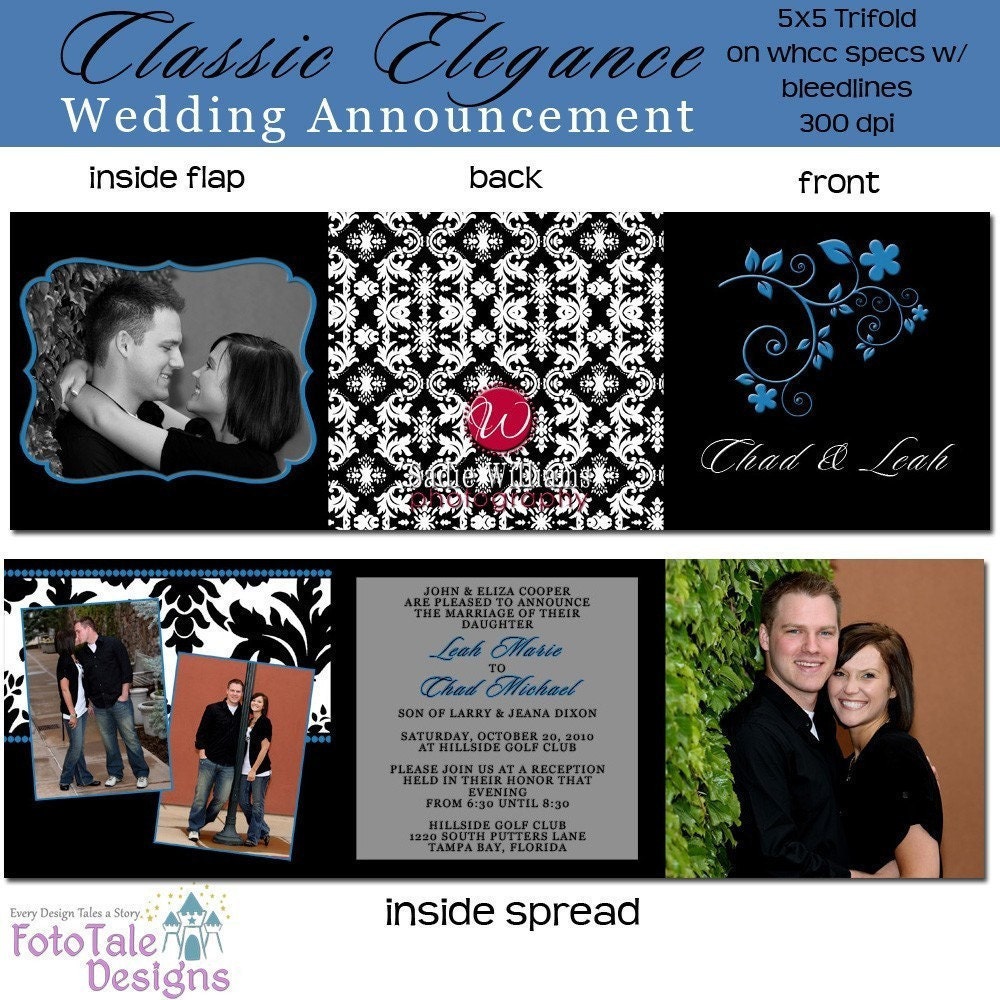 Classic Elegance 5x5 Trifold Wedding Announcement Invitation custom 