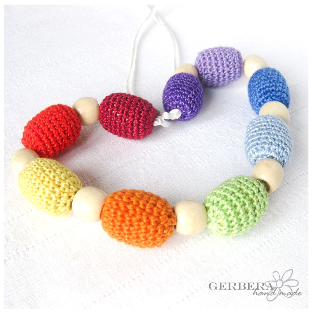 Nursing necklace/ Teething necklace for Mom to Wear and baby -rainbow colors 100% cotton wood beads