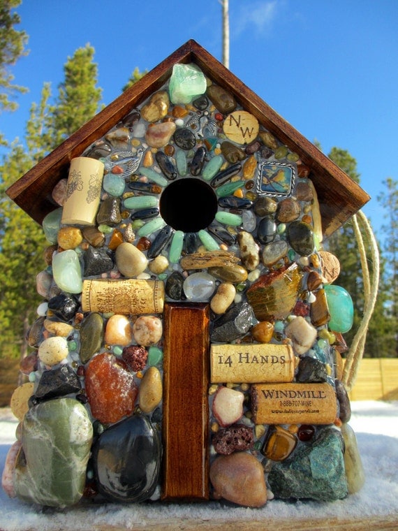 Birdhouse Large Mosaic Stone and Wine Cork