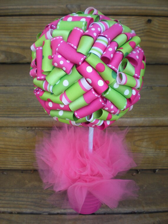 Ribbon Topiary Hot Pink Lime Green Perfect for Strawberry Shortcake 