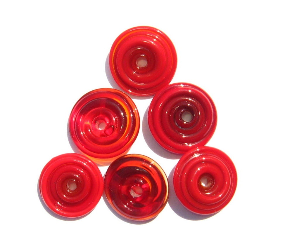 Riot of Red Glass Disks (6) - Handmade Lampwork Beads SRA