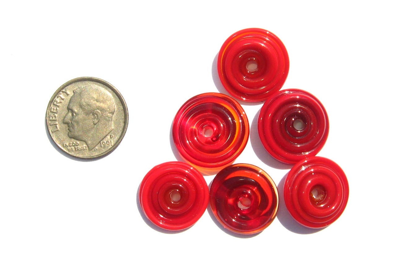 Riot of Red Glass Disks (6) - Handmade Lampwork Beads SRA
