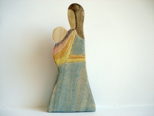 Wooden Babywearing Figure - Front Wrap Cross Carry - Rainbow Wrap