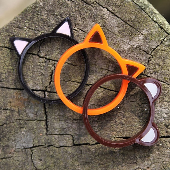 Cute animal ring - laser cut acrylic - Choose from cat, fox or teddy bear