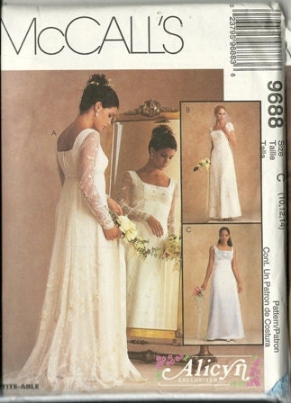 1998 McCalls Misses LIned Gown Wedding Dress Pattern Pattern 9688 Size C 