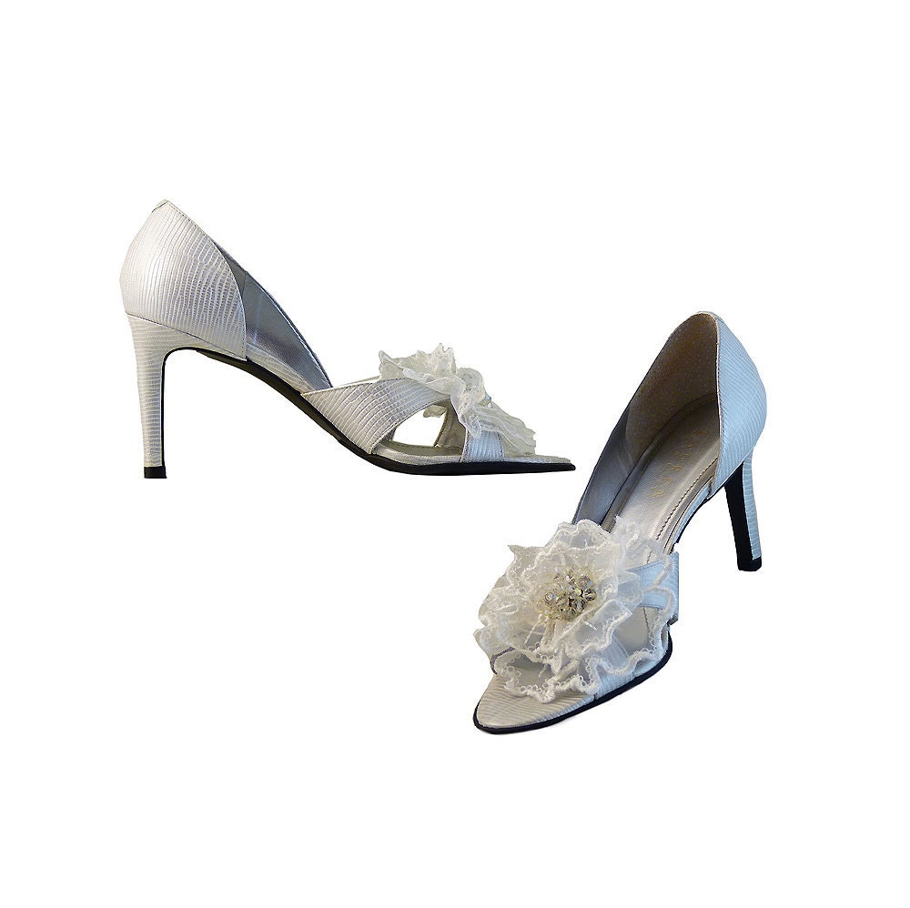 Wedding High Heels Peep Toes Ralph Lauren Fairytale White and Soft Silver