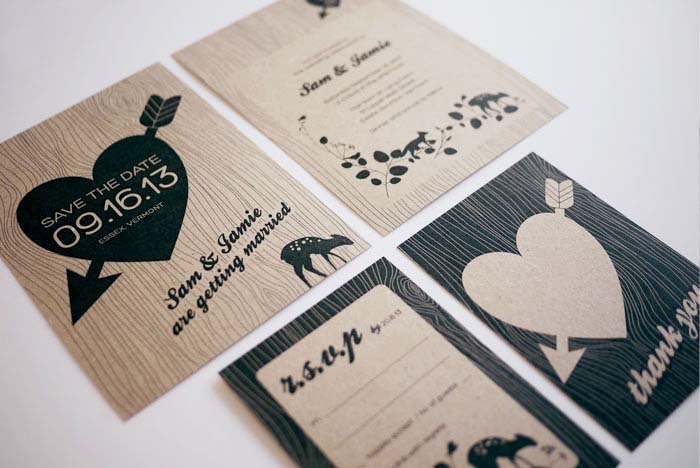 DIY Printable Wedding Invitations Rustic Woodland Set of 4