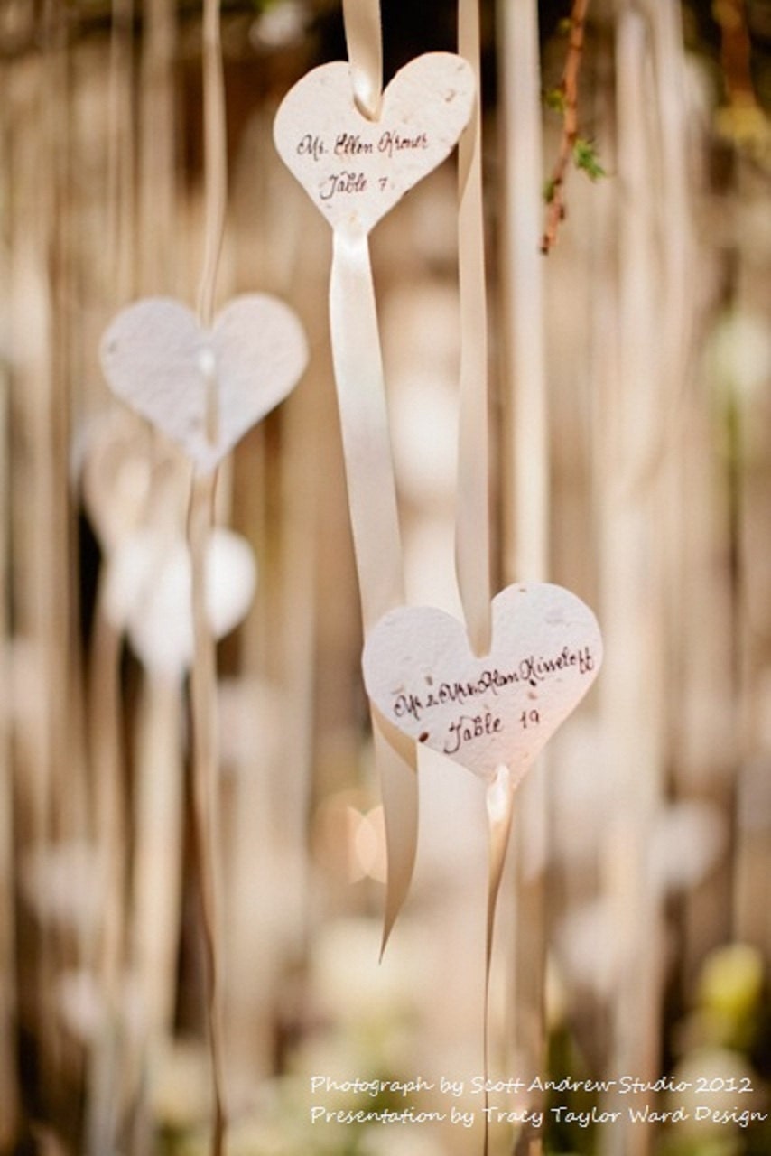 White Seed Paper Heart Tags/Favors - 50 count