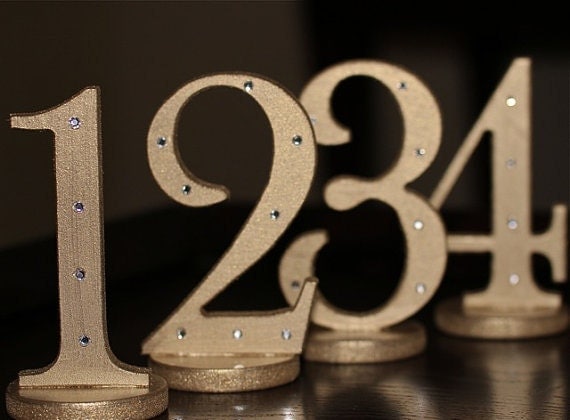 Gold Bling Wedding Table Numbers for Weddings and Parties