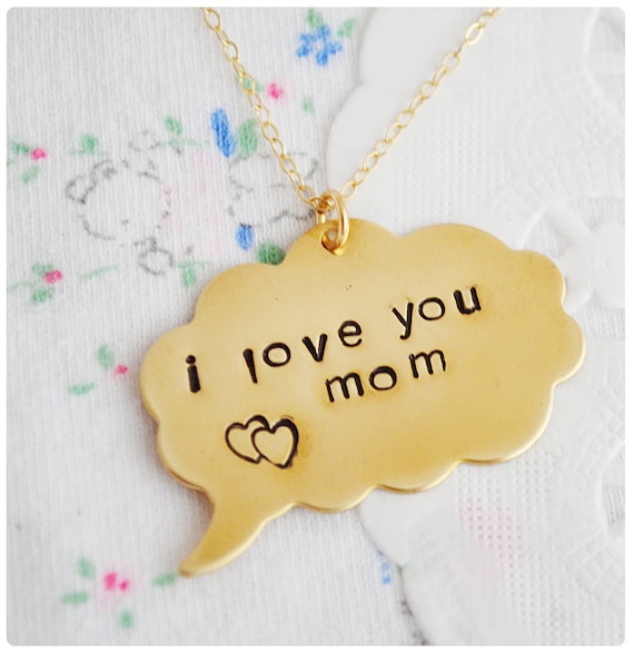 Mother's Day Stamped Necklace - Brass - Personalized Jewelry - Stamped Jewellery - Name Necklace - Thought Bubble