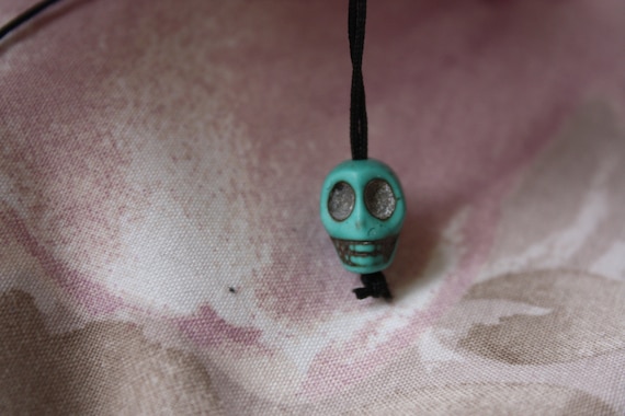 Colourful Resin Mottled Skull 15" Drop Black String Necklace