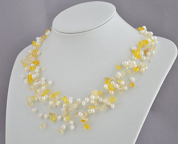 Chunky Yellow Necklace, Yellow Bridal Necklace - 20 Strands 20 Inches White  Pearl and Yellow Macadam Bridal Necklace(FN0299) - EnyaPearls