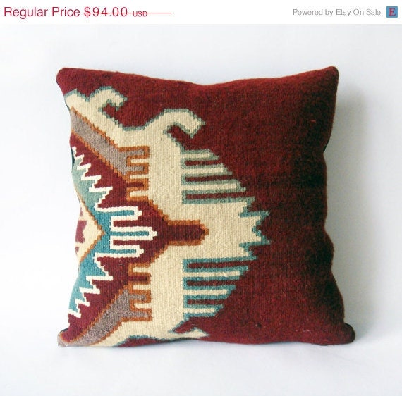 15 % SPRING SALE  - Kilim Rustic modern Bohemian throw pillow Antique geometric Hand Woven Pillow Cover wool vintage handwoven turkish kili