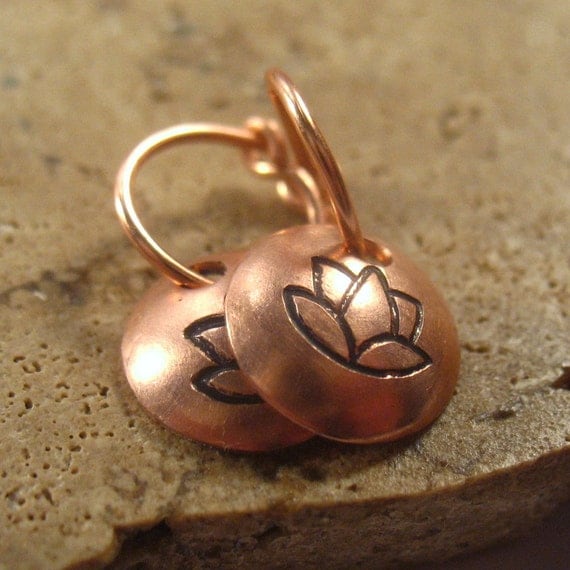 Little Hoop Earrings Lotus Dangles Copper with by MysticMoons from etsy.com
