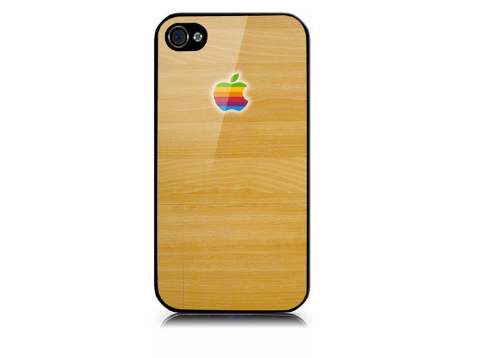 Wood retro apple logo iPhone 4 or 4S full color hard includes screen 
