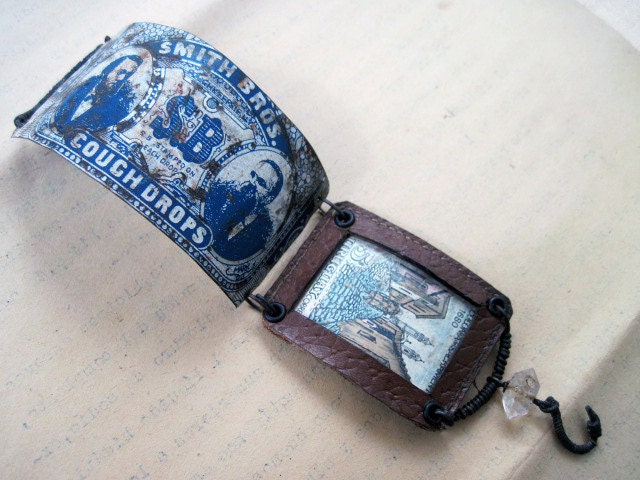 Social Order. Victorian Gypsy Recycled Rustic Tin Cuff Leather Stamp.