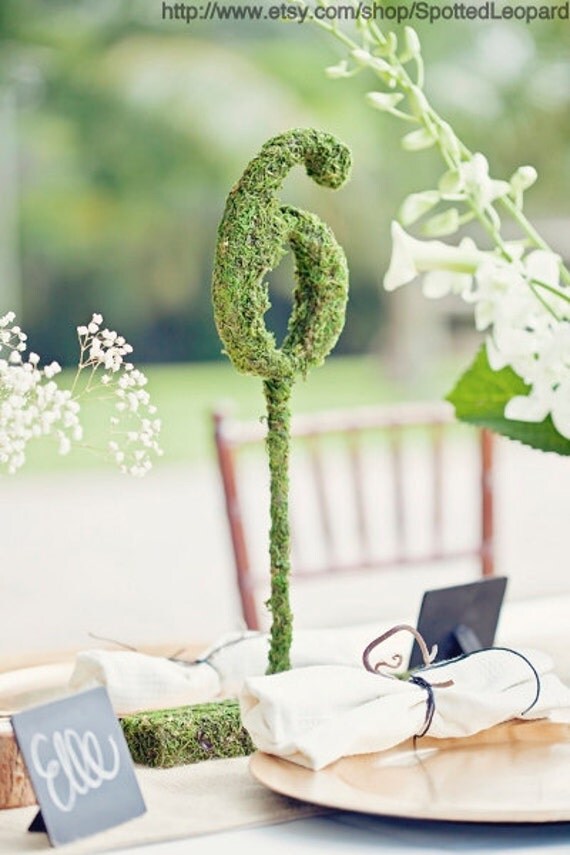Moss Covered Wedding Table Numbers with Base