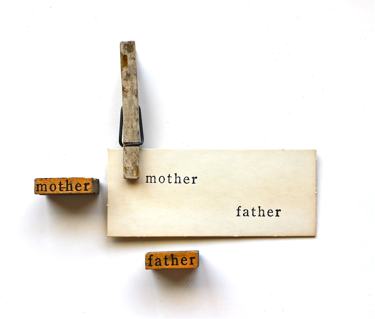 Mother, Father - Vintage Mounted Wooden Word Stamps