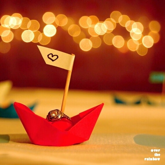 Still life photo, origami, paper boat, sparkling, love, original engagement gift, bokeh, 7x7 - titled: Will You Marry Me