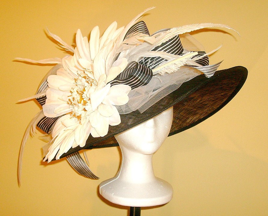 Kentucky Derby Hat, Very Large Brim, White Jumbo Daisy, Award Winning Hat Design