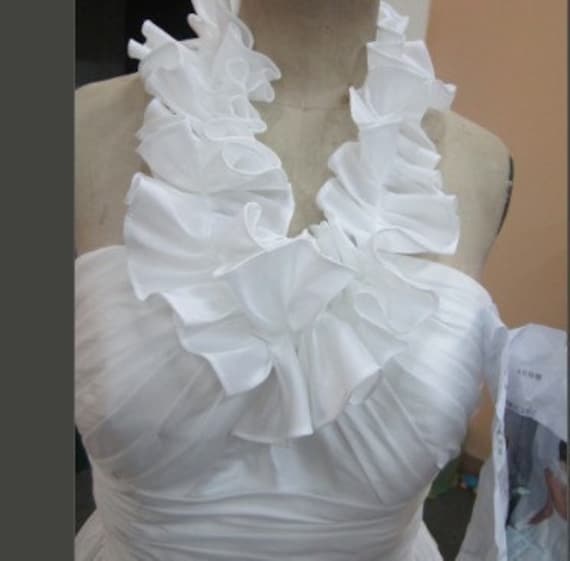 Custom make Vintage Wedding Dress Bridal Gown Taffeta Satin Halter Flowers 