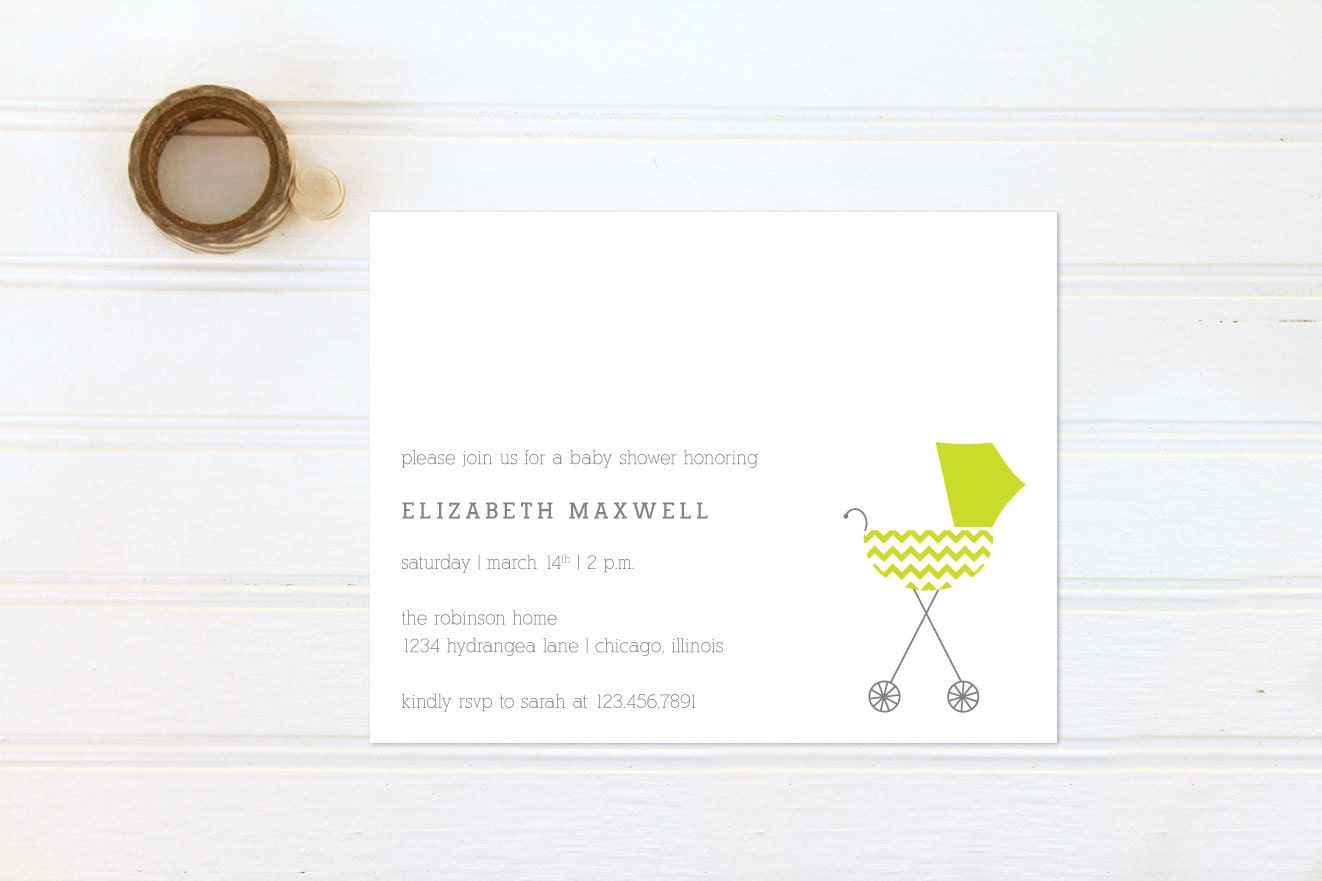 Baby Carriage Girl or Boy Baby Shower Invitations - Baby Carriage Gender Neutral Invites - Chevron Stripes - Set of 12 custom invites