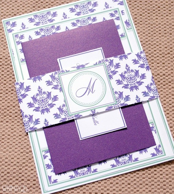 Purple Wedding Invitations Purple and Green Damask Wedding Suite with 