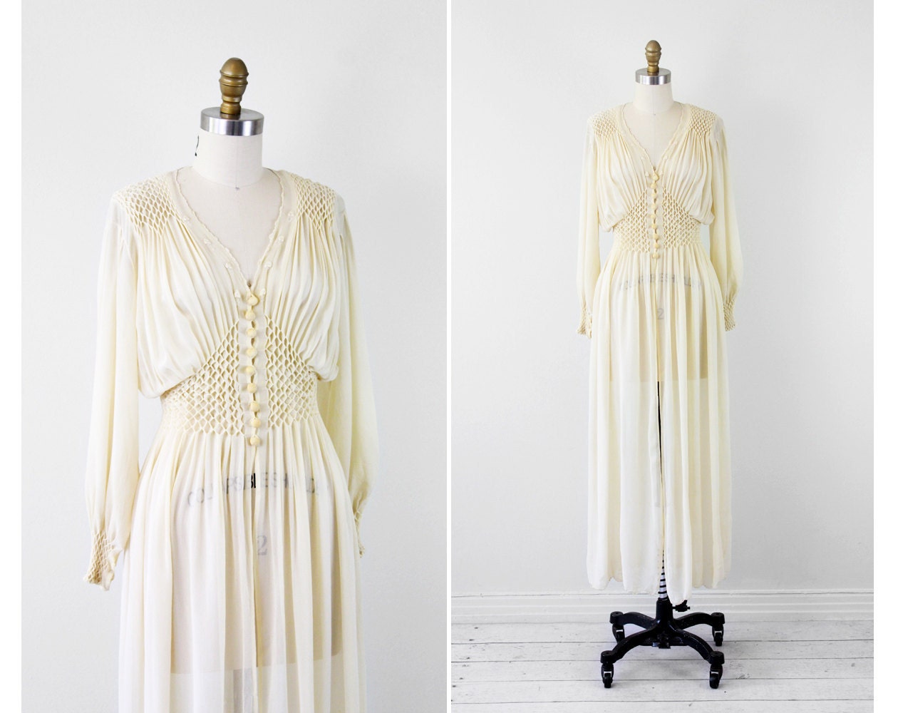 vintage 1930s 30s wedding dress Antique White Silk Chiffon Wedding Dress 