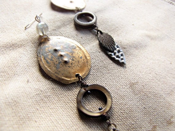 Red dust - assemblage rustic earrings - hammered metal - tribal sci fi