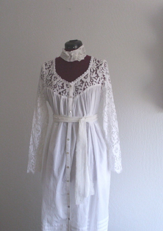 Rustic Wedding Dress French Country lace and Cotton Dress Edwardian 