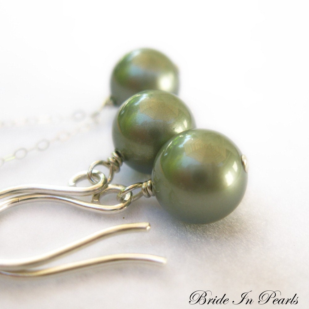 Bride in Pearls - necklace and earring set in Powder Green, custom colors available